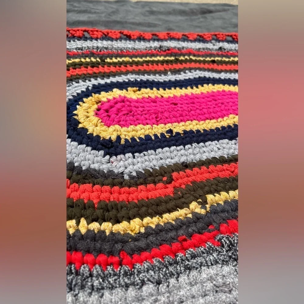 HANDMADE crochet upcycled recycled multicolor colorful bohemian mat 35